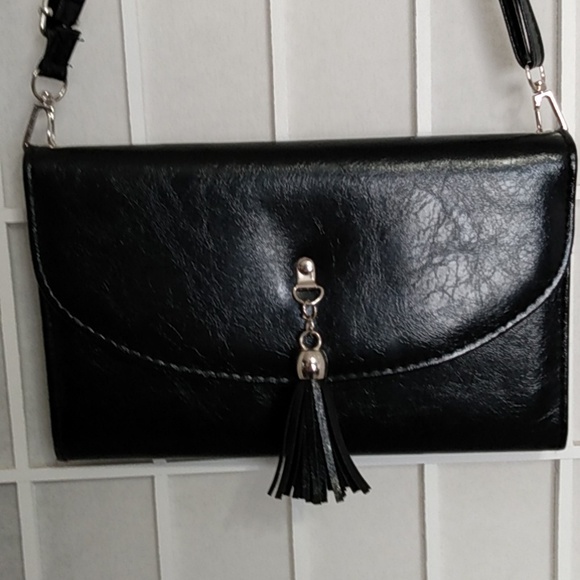 Crossbody Bag – Black – Tassel Accent – Zip Pocket - Picture 2 of 8